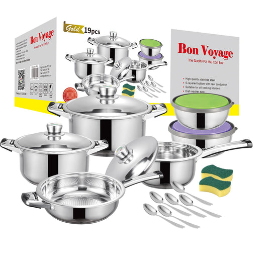 Bon Voyage Gold 19 Piece Stainless Pots Set