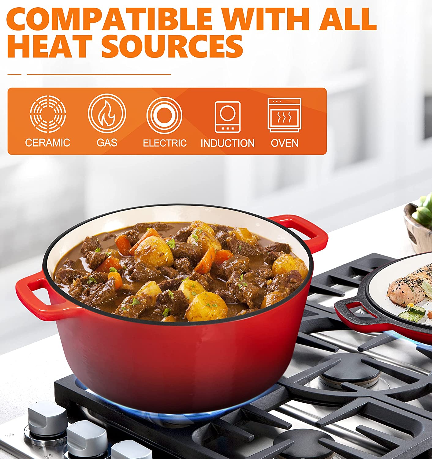 La Cocina Cast Iron 2 in 1 Casserole with Frypan Lid 26cm (one pot only)