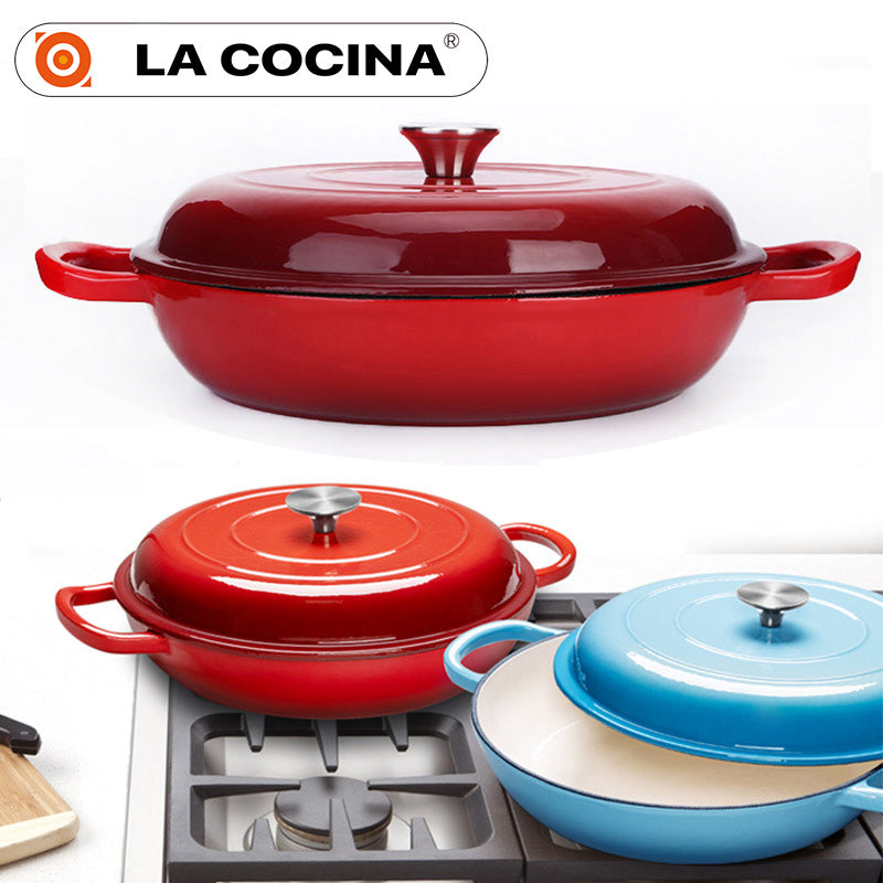 La Cocina African Red Cast Iron Shallow Round Casserole Paella Pot 30cm 3.5L (one pot only)