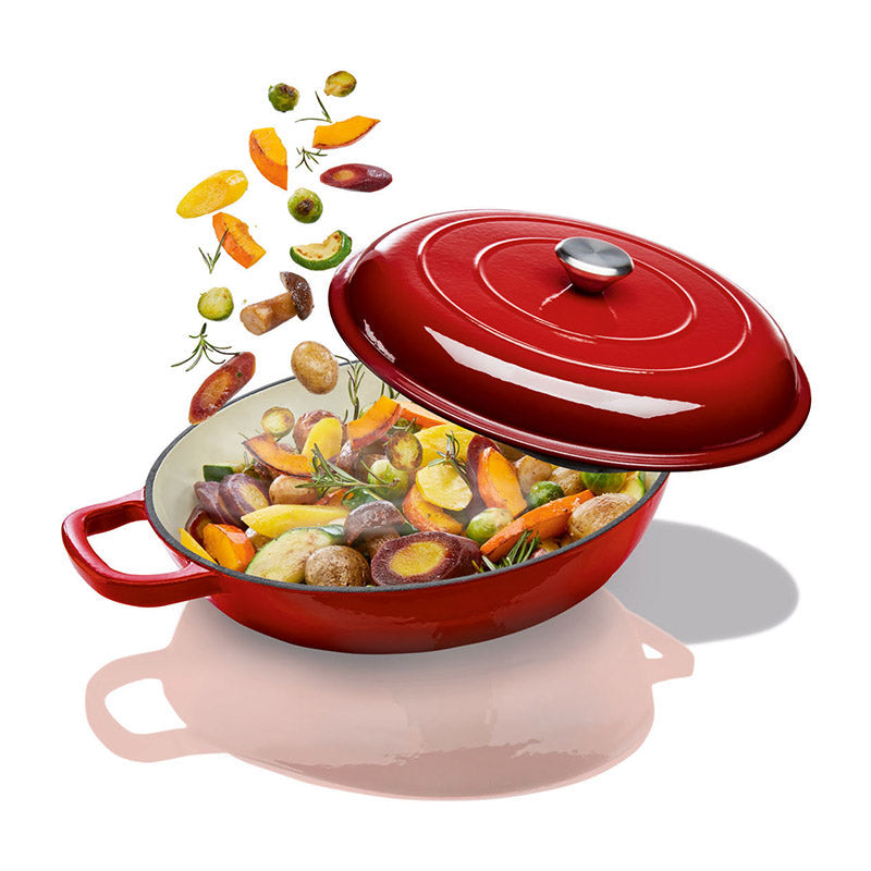 La Cocina African Red Cast Iron Shallow Round Casserole Paella Pot 30cm 3.5L (one pot only)