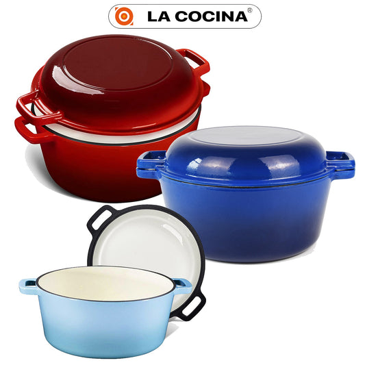 La Cocina Cast Iron 2 in 1 Casserole with Frypan Lid 26cm (one pot only)