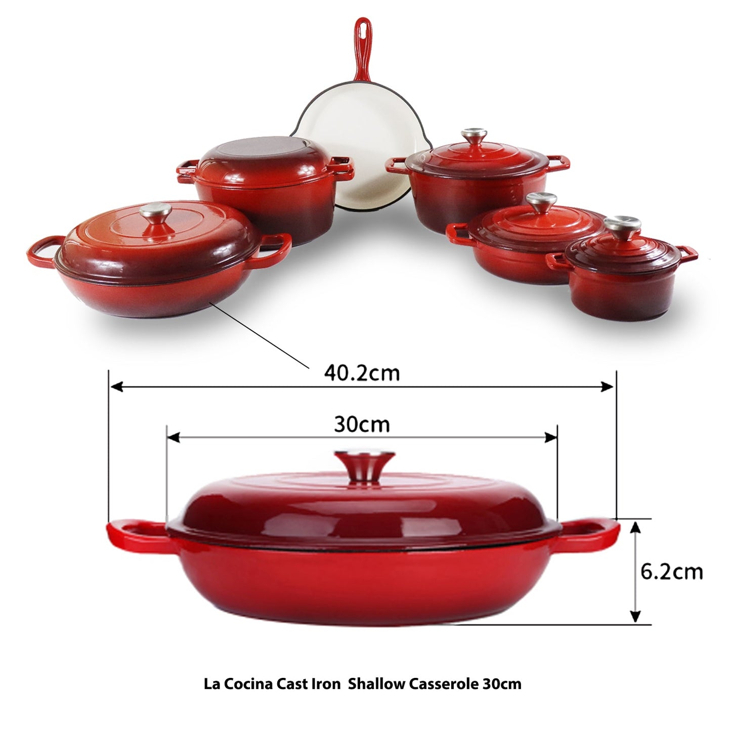 La Cocina African Red Cast Iron Shallow Round Casserole Paella Pot 30cm 3.5L (one pot only)