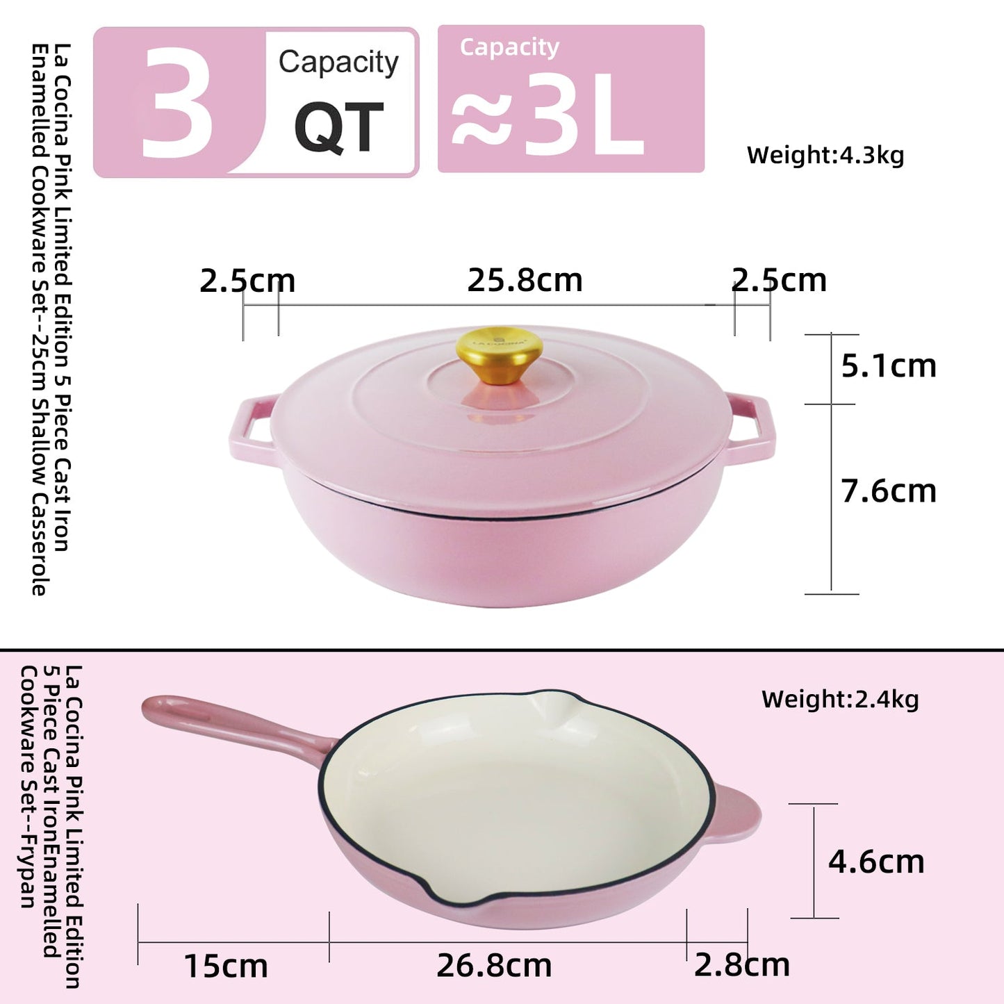 La Cocina 5 Piece Pink Limited Edition Cast Iron Enamel Cookware Set