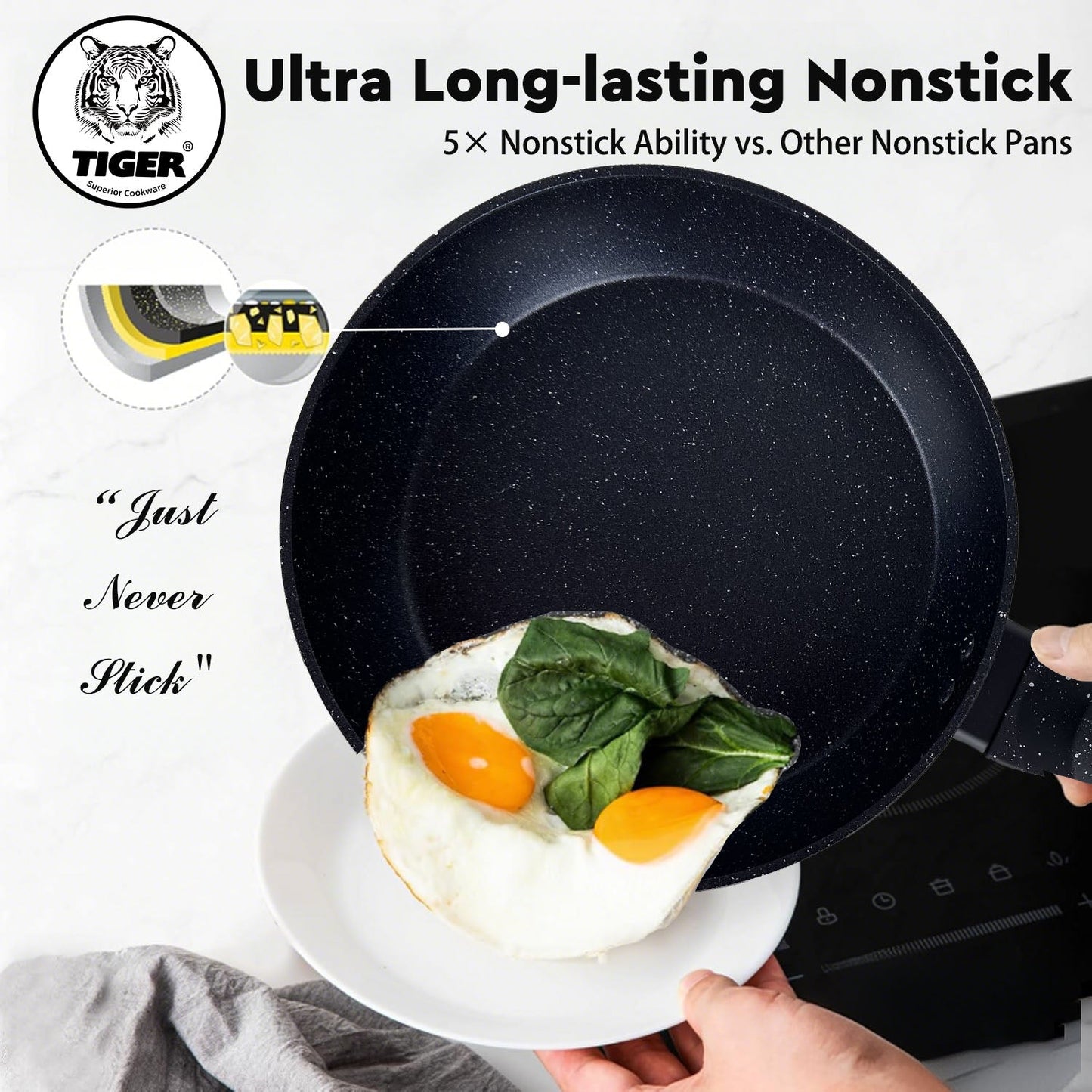 New Arrival!!! Tiger Non-Stick Marble Coating Fry Pan 24cm Black