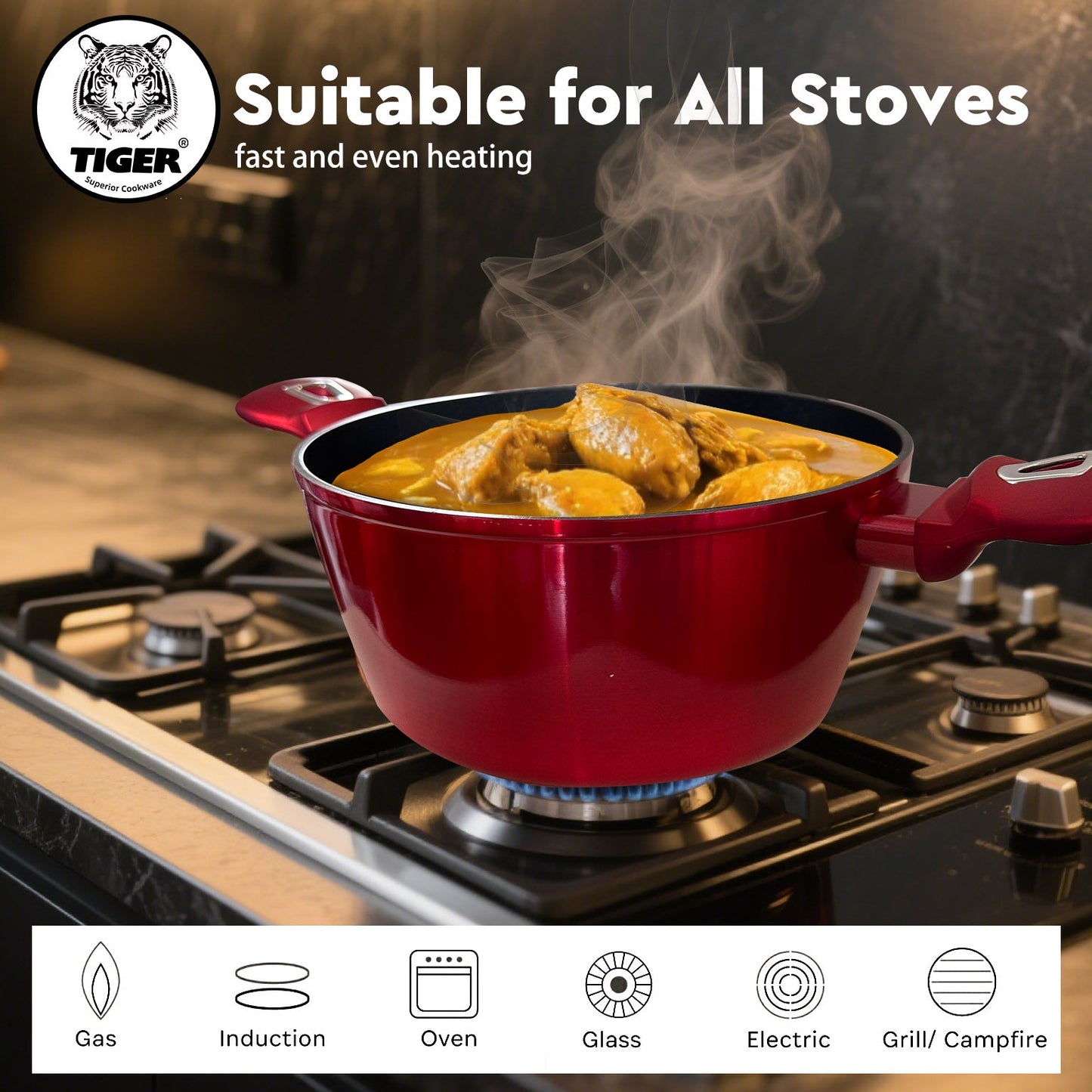 New Arrival!!! Tiger Non-Stick 15 Piece Marble Coating Cookware Set Burgundy