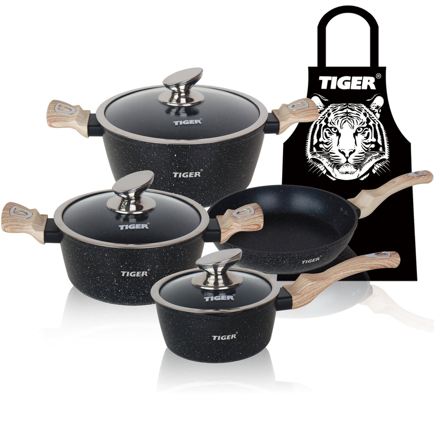 New Arrival!!! Tiger Non-Stick 8 Piece Marble Coating Cookware Set Black