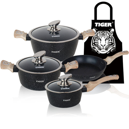 New Arrival!!! Tiger Non-Stick 8 Piece Marble Coating Cookware Set Black