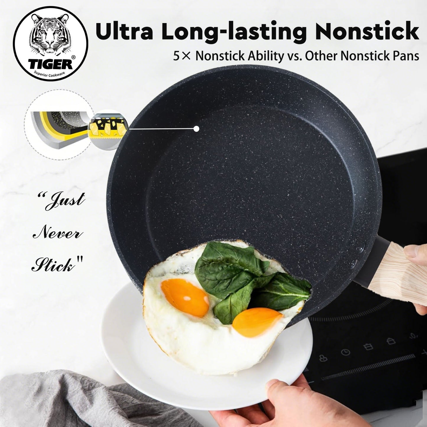 New Arrival!!! Tiger Non-Stick 8 Piece Marble Coating Cookware Set Black