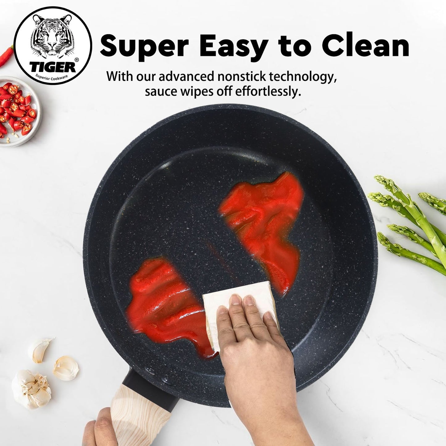 New Arrival!!! Tiger Non-Stick 8 Piece Marble Coating Cookware Set Black