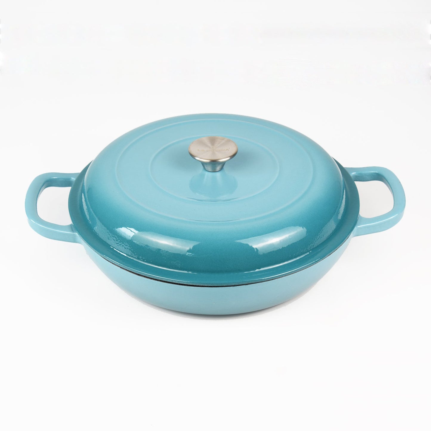 La Cocina 30cm Turquoise Cast Iron Shallow Round Casserole Paella Pot - 3.5 Liter