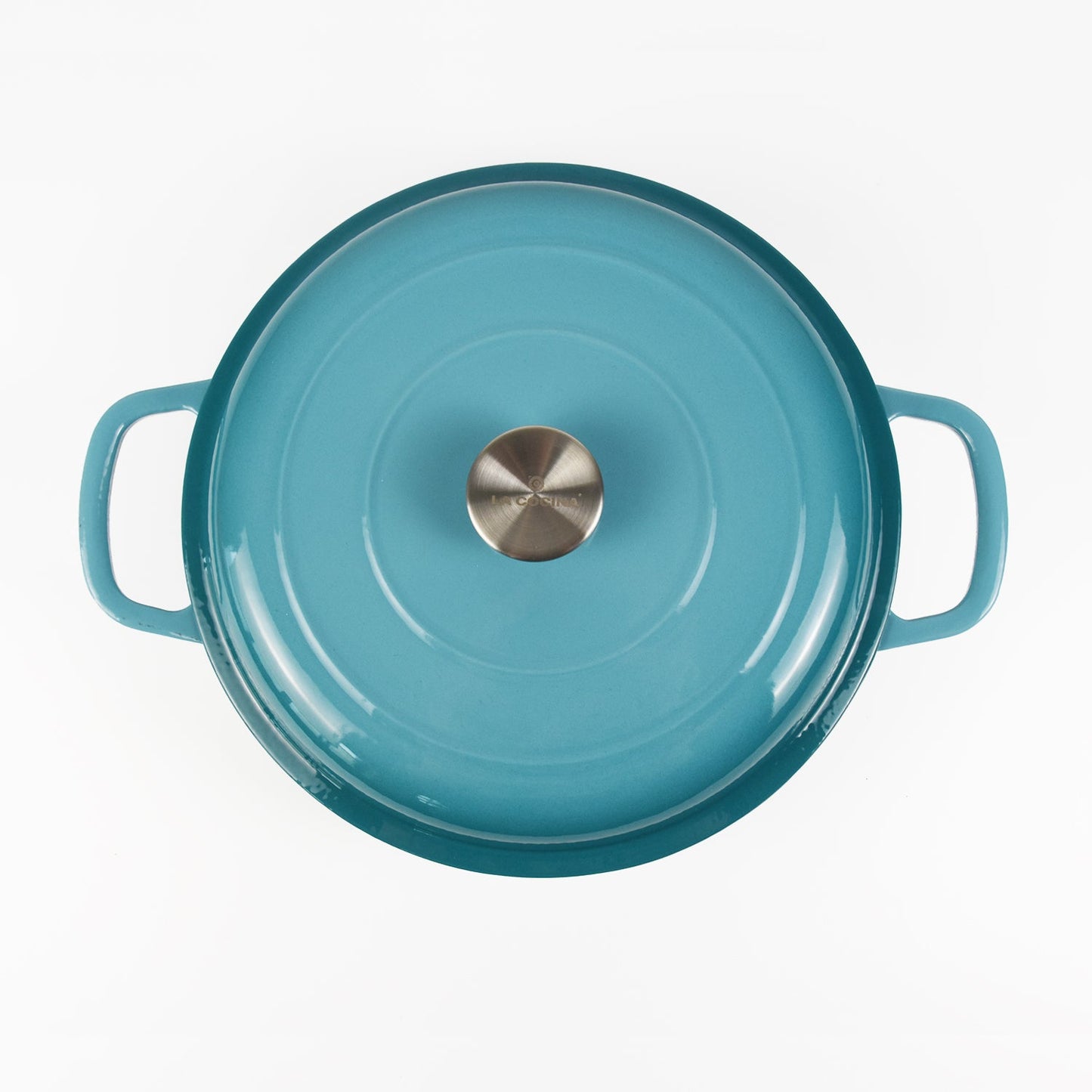 La Cocina 30cm Turquoise Cast Iron Shallow Round Casserole Paella Pot - 3.5 Liter