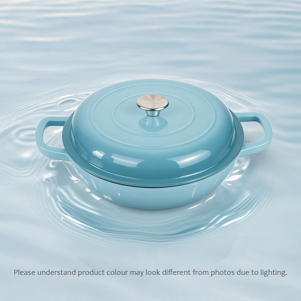 La Cocina 30cm Turquoise Cast Iron Shallow Round Casserole Paella Pot - 3.5 Liter