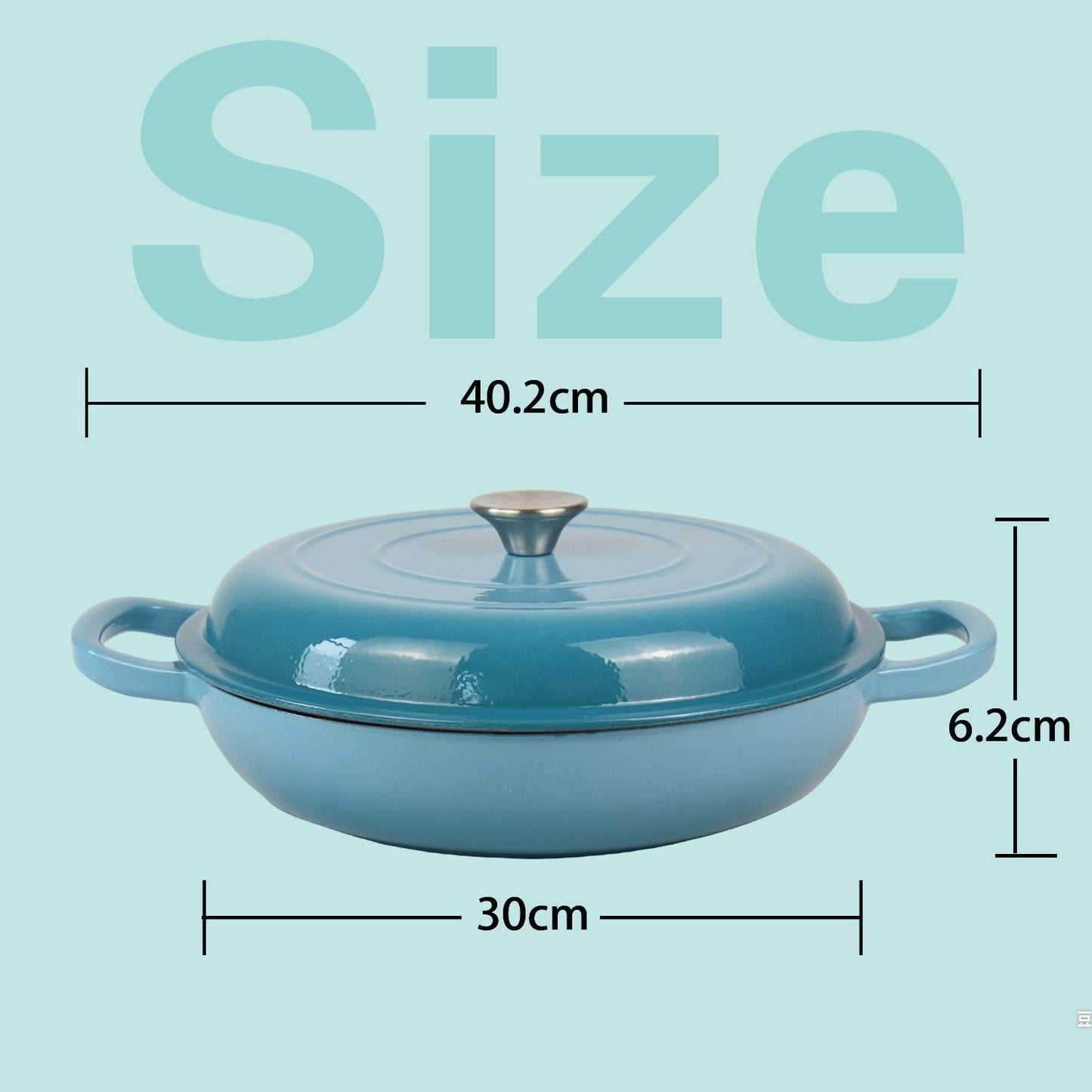 La Cocina 30cm Turquoise Cast Iron Shallow Round Casserole Paella Pot - 3.5 Liter