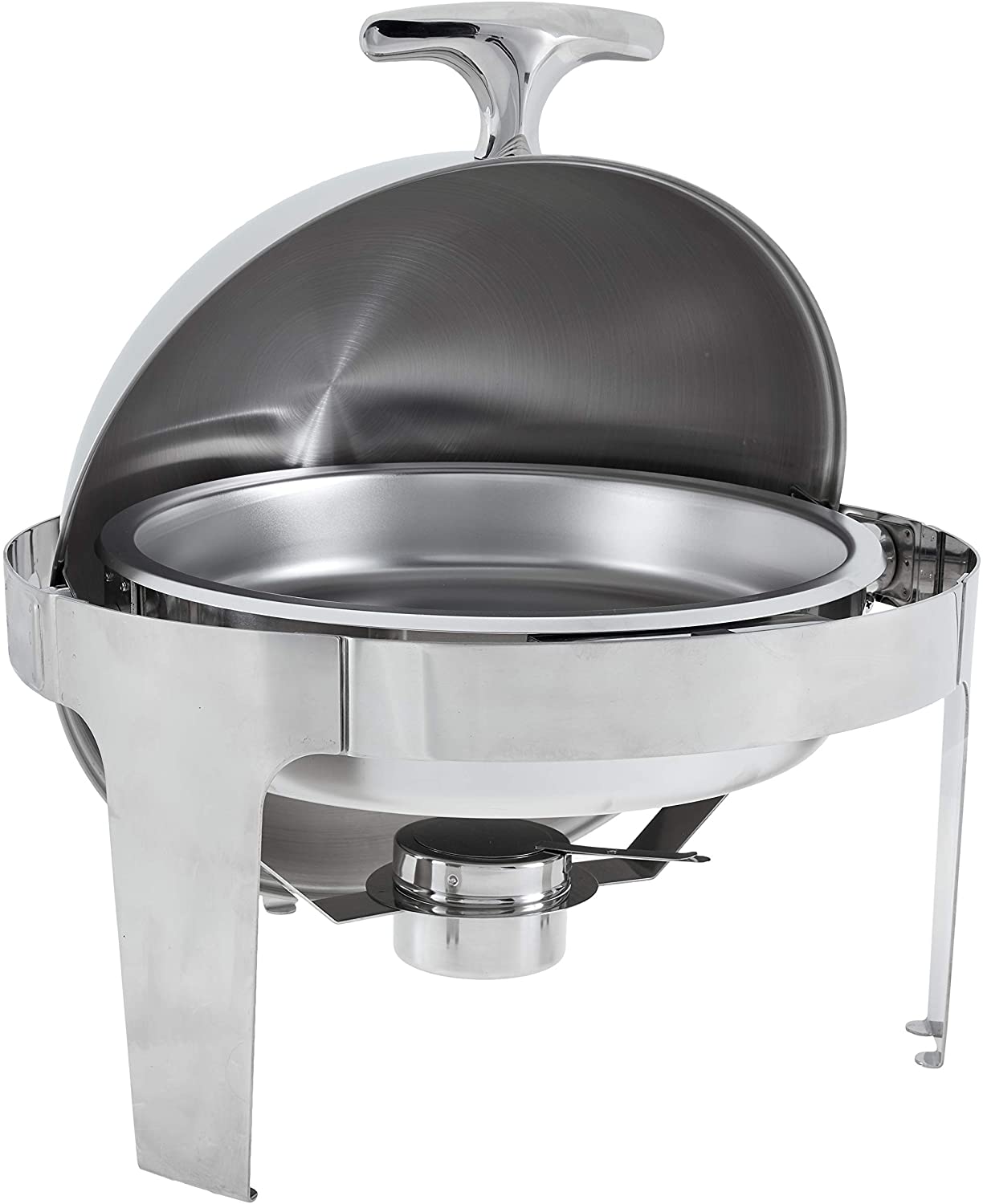 BVC M8 Stainless Steel Roll Top Round Chafing Dish with Stand 6.5 Litre