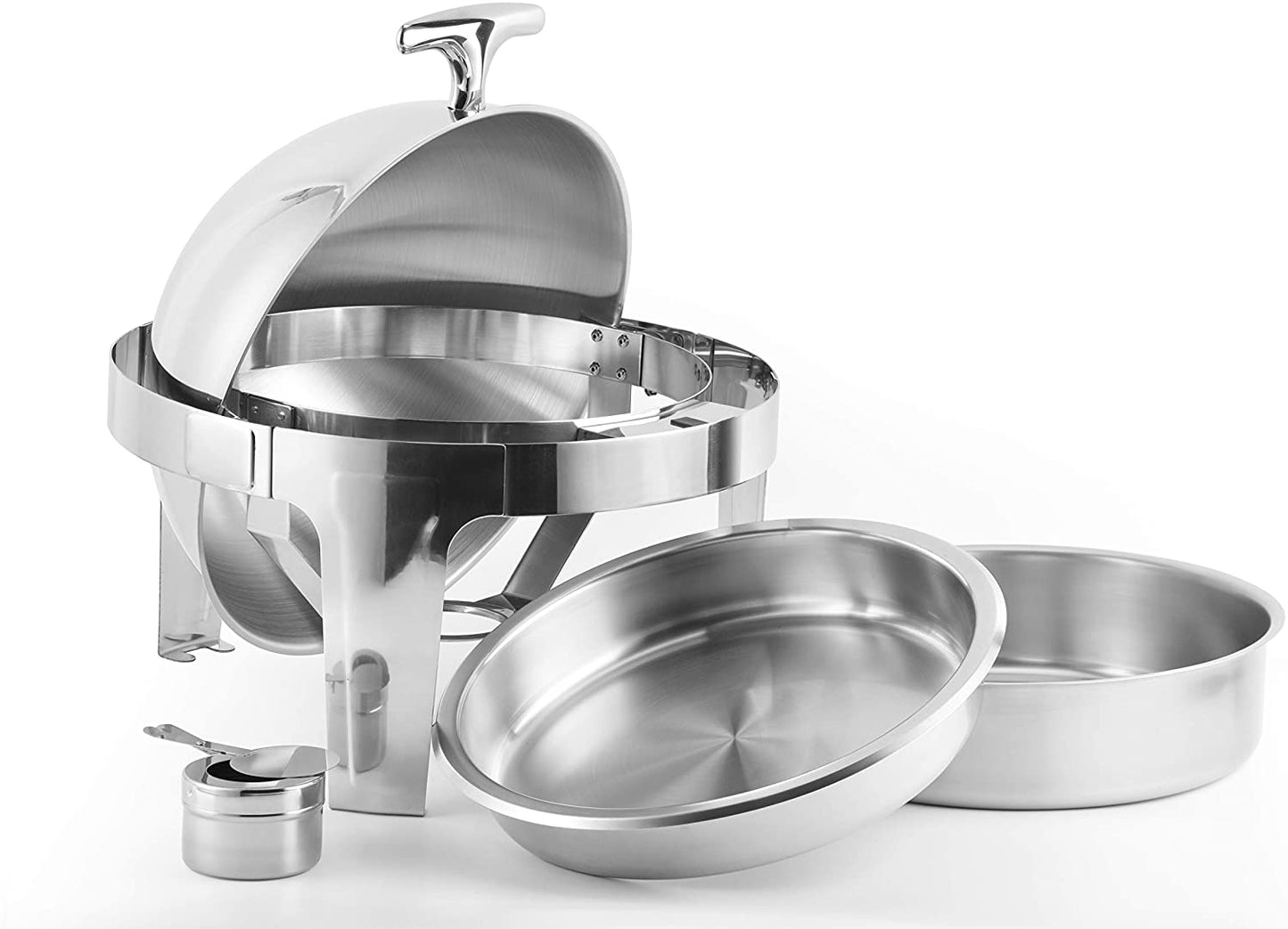 BVC M8 Stainless Steel Roll Top Round Chafing Dish with Stand 6.5 Litre