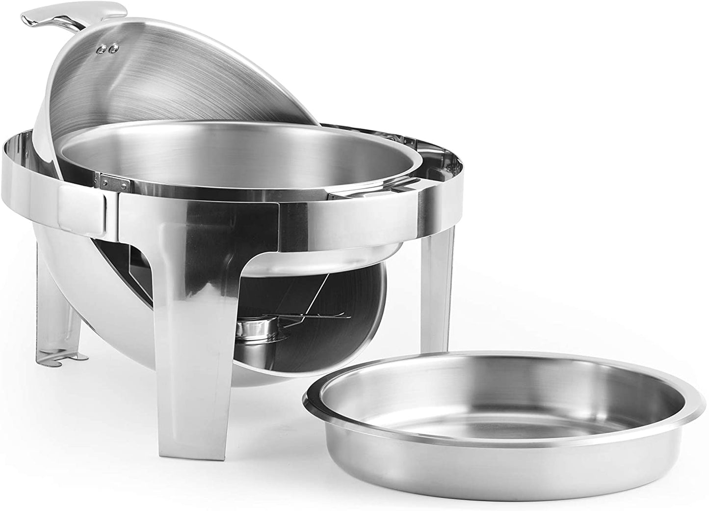 BVC M8 Stainless Steel Roll Top Round Chafing Dish with Stand 6.5 Litre