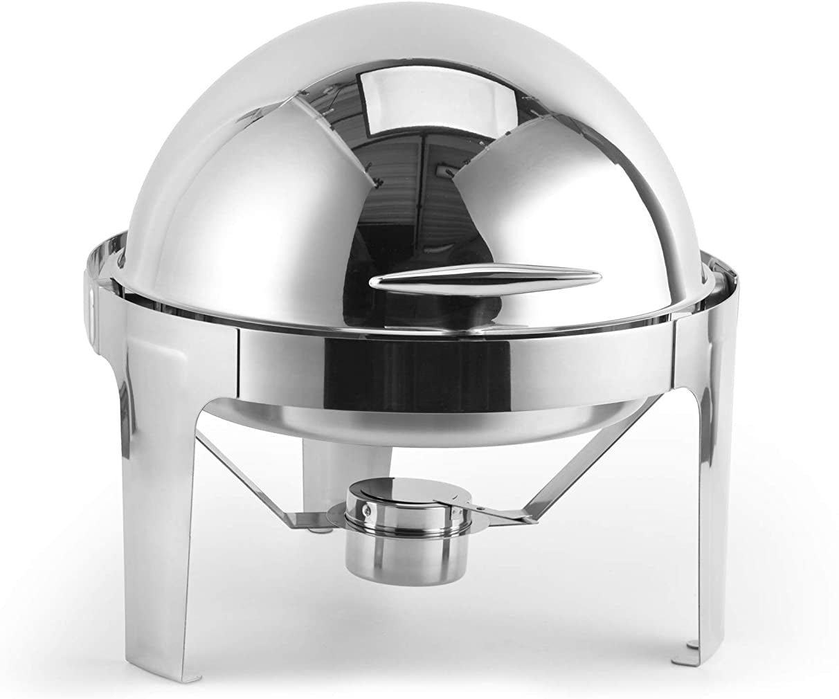 BVC M8 Stainless Steel Roll Top Round Chafing Dish with Stand 6.5 Litre