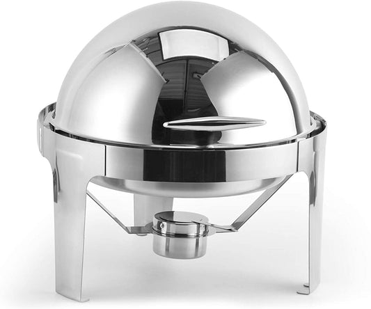 BVC M8 Stainless Steel Roll Top Round Chafing Dish with Stand 6.5 Litre
