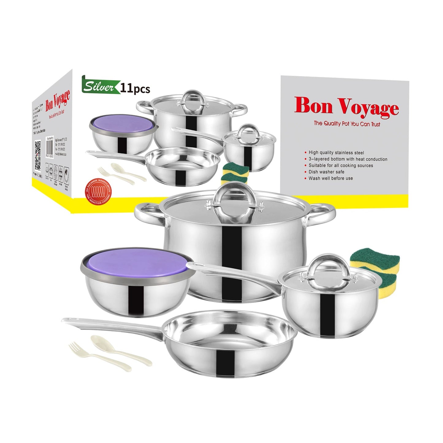 Bon Voyage Silver 11 Piece Stainless Pots Set