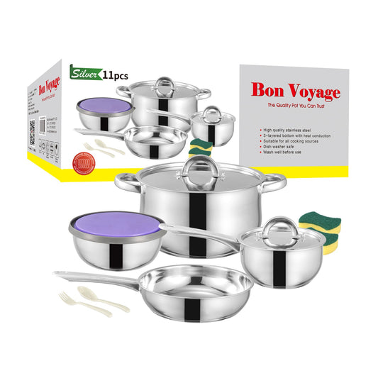 Bon Voyage Silver 11 Piece Stainless Pots Set