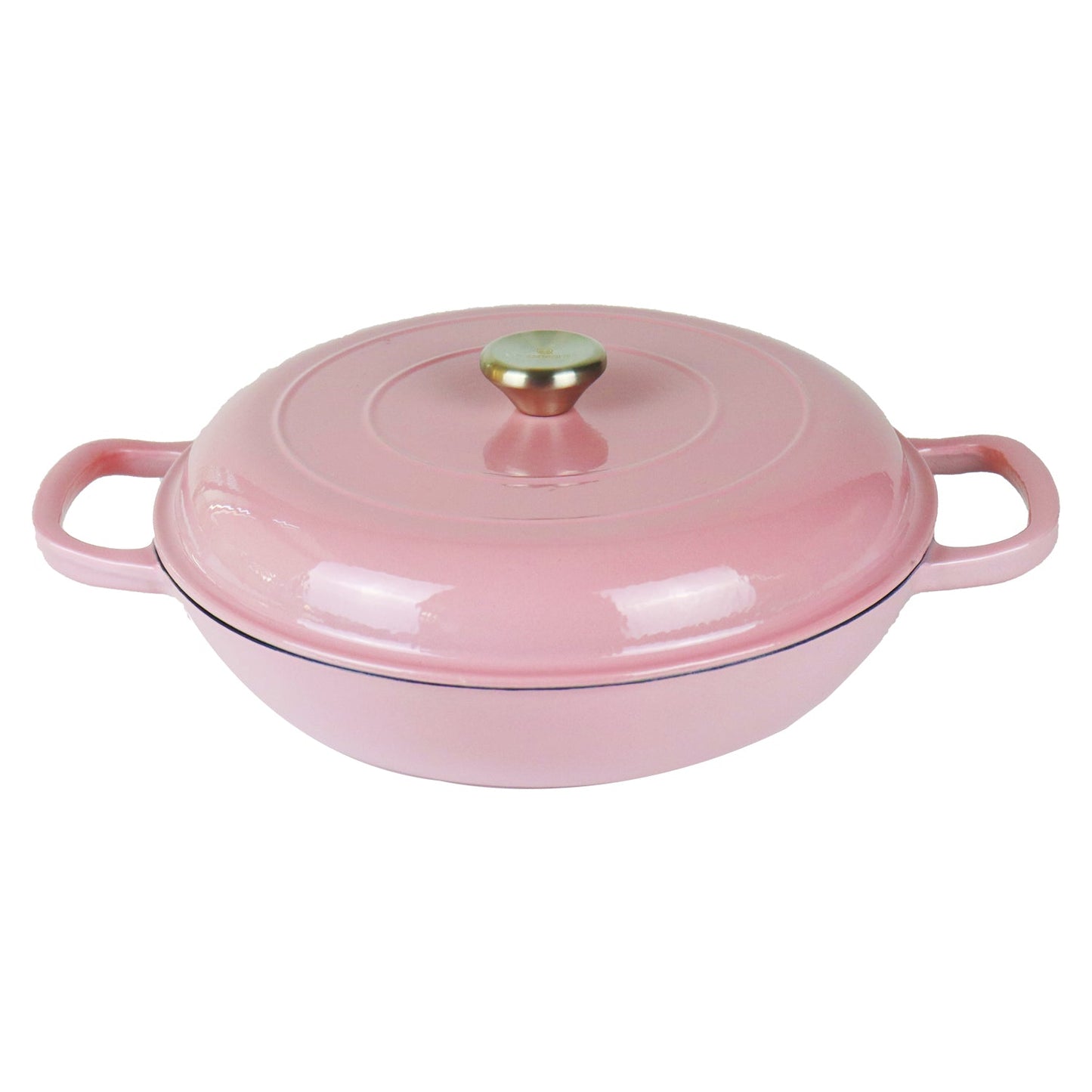 La Cocina 30cm Pink Cast Iron Shallow Round Casserole Paella Pot - 3.5 Liter