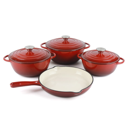 La Cocina 7 Piece African Red Cast Iron Enamel Cookware Set