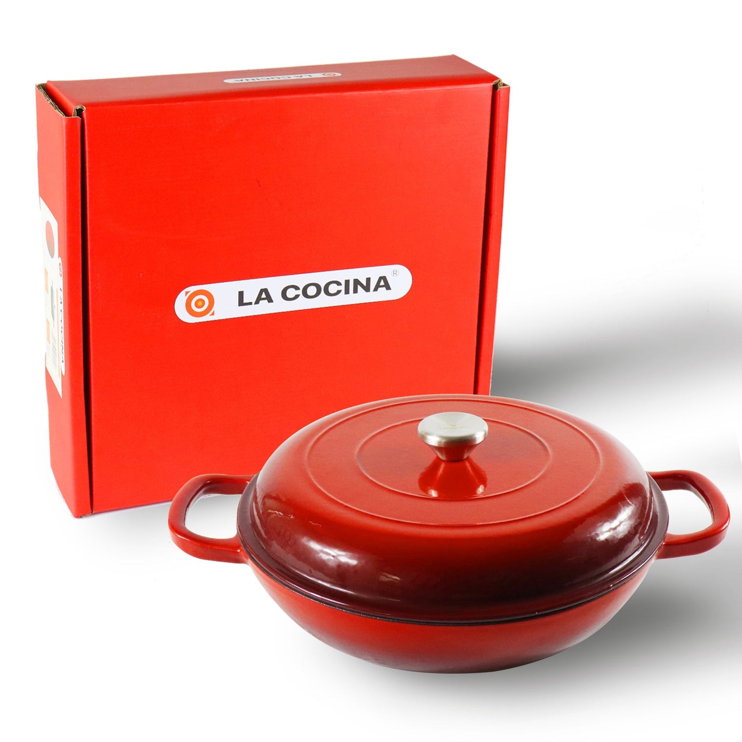 La Cocina African Red Cast Iron Shallow Round Casserole Paella Pot 30cm 3.5L (one pot only)