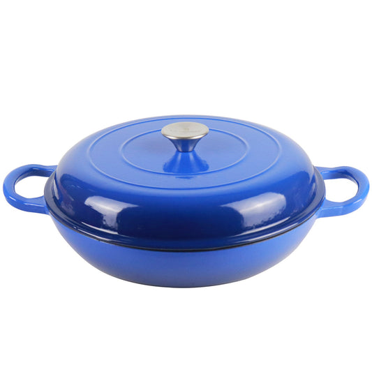 La Cocina 30cm Amazon Blue Cast Iron Shallow Round Casserole Paella Pot - 3.5 Liter