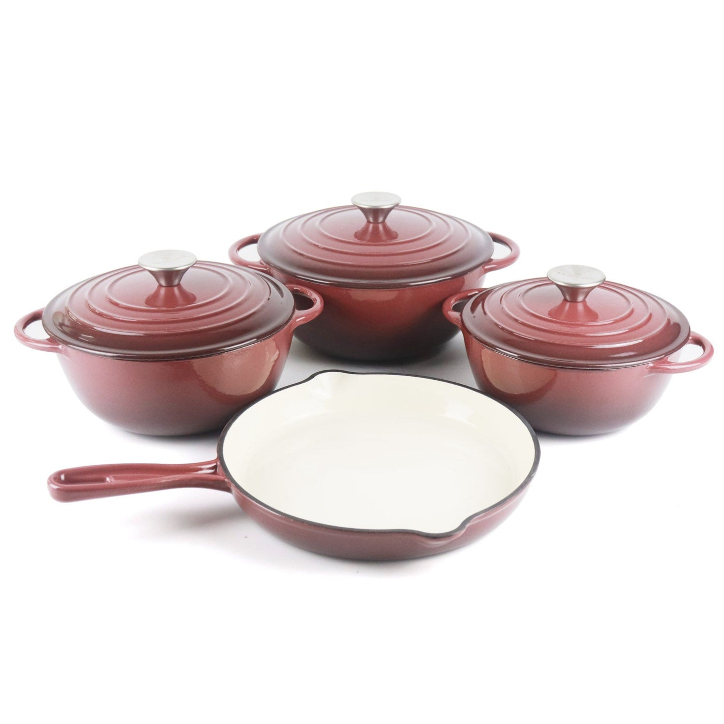 La Cocina 7 Piece Vintage Maroon Cast Iron Enamel Cookware Set