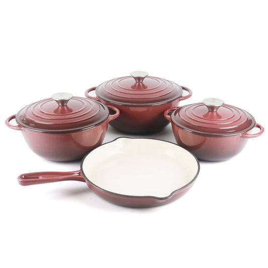 La Cocina 7 Piece Vintage Maroon Cast Iron Enamel Cookware Set