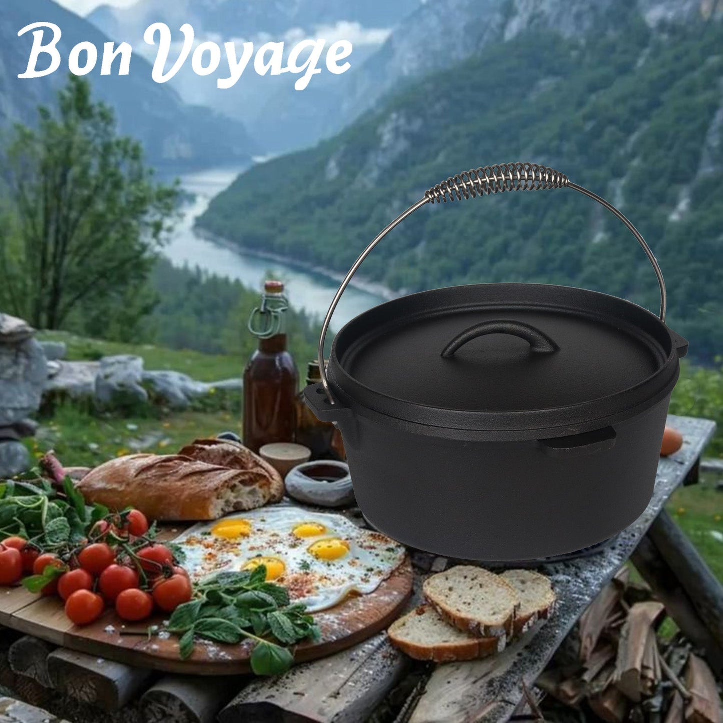 Bon Voyage 7 Piece Pre-Seasoned Heavy Duty Cast Iron Camping Set