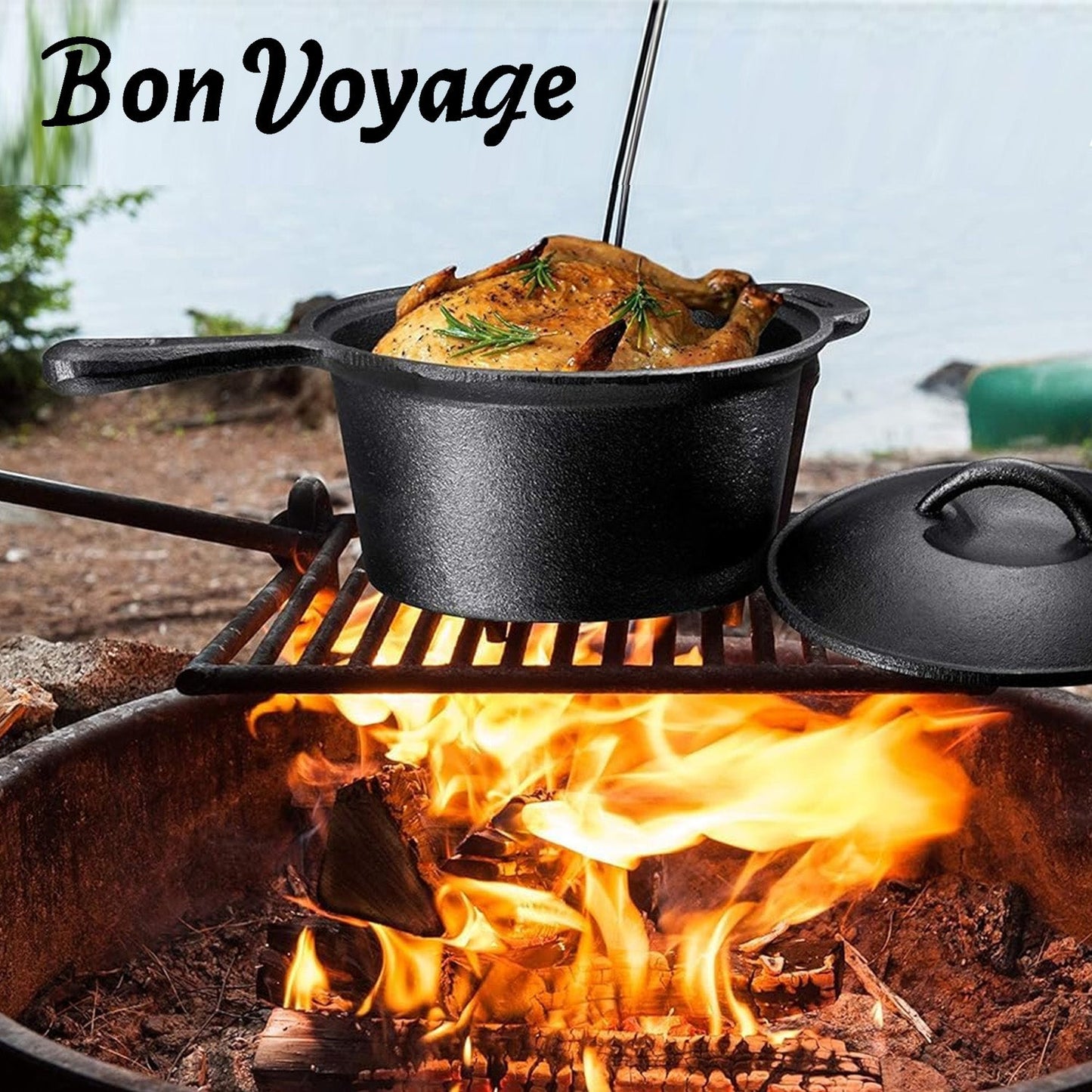 Bon Voyage 7 Piece Pre-Seasoned Heavy Duty Cast Iron Camping Set
