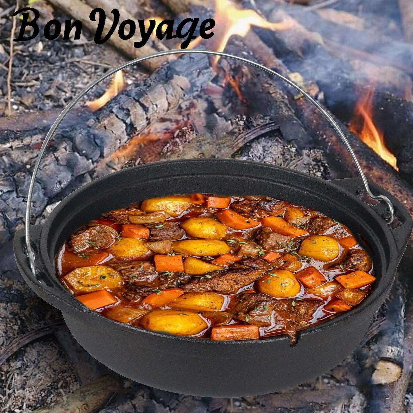 Bon Voyage 3 Piece Pre-Seasoned Heavy Duty Cast Iron Dutch Oven Potjie Pot Set