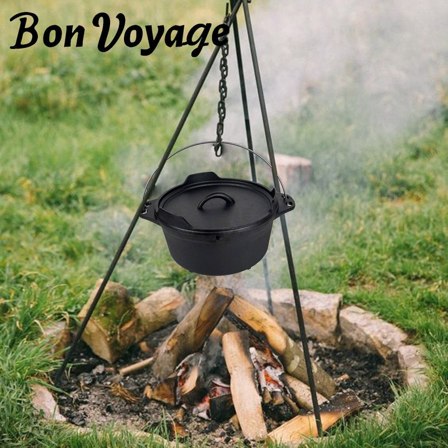 Bon Voyage 3 Piece Pre-Seasoned Heavy Duty Cast Iron Dutch Oven Potjie Pot Set