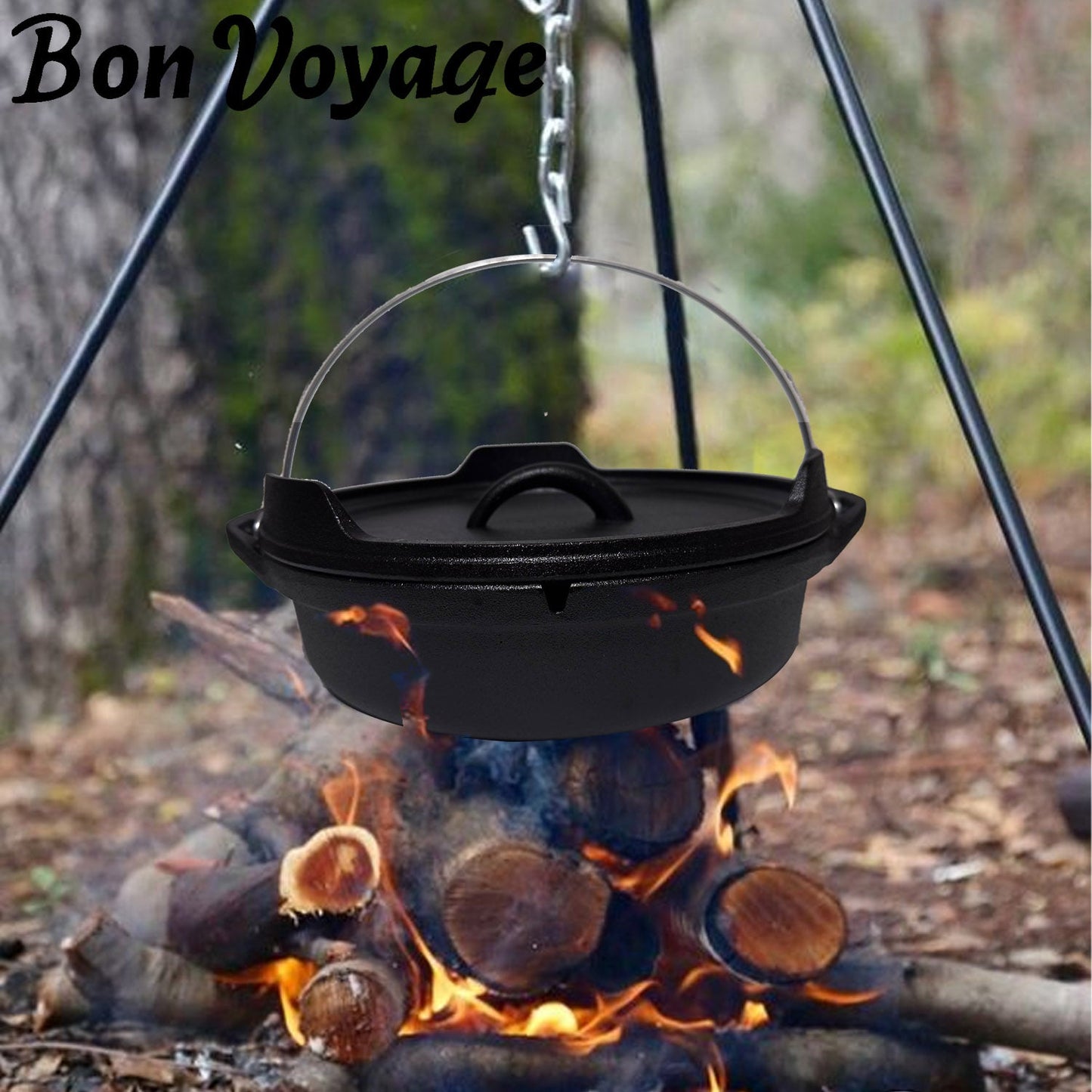 Bon Voyage 3 Piece Pre-Seasoned Heavy Duty Cast Iron Dutch Oven Potjie Pot Set