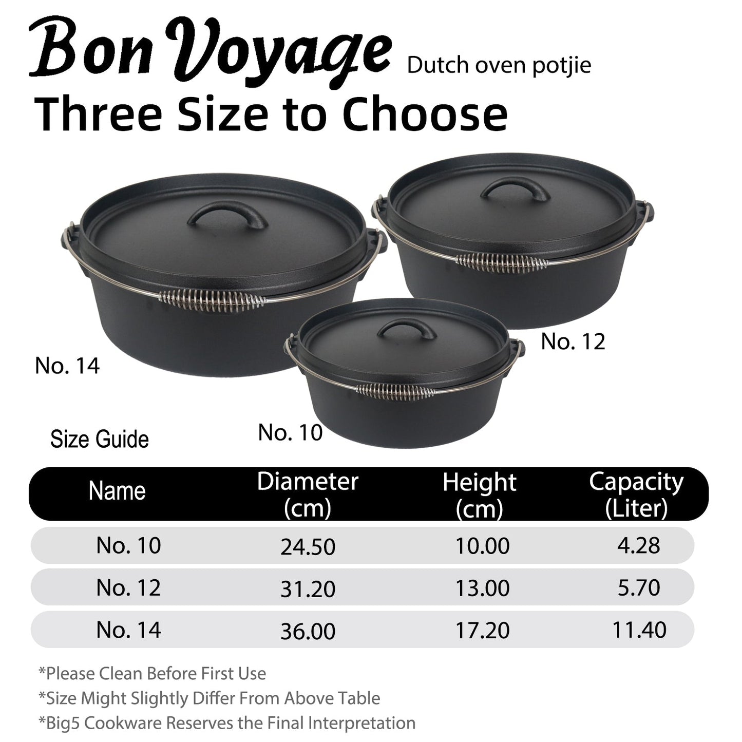 Bon Voyage Cast Iron Dutch Oven Potjie Pot