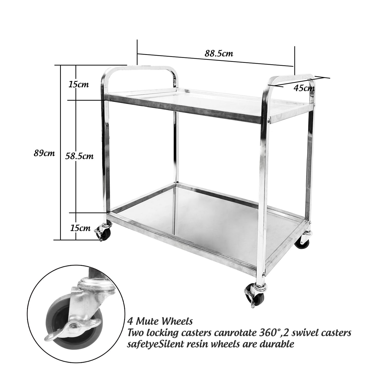 Stainless Steel 2 Tier Trolley, Utility Cart