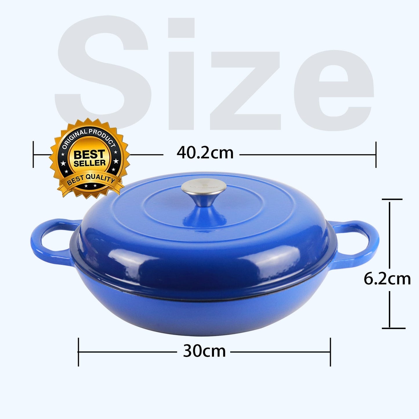 La Cocina 30cm Amazon Blue Cast Iron Shallow Round Casserole Paella Pot - 3.5 Liter