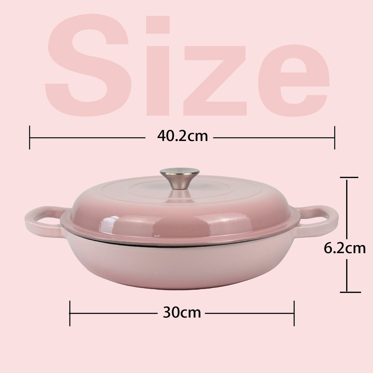 La Cocina 30cm Ombre Pink Cast Iron Shallow Round Casserole Paella Pot - 3.5 Liter