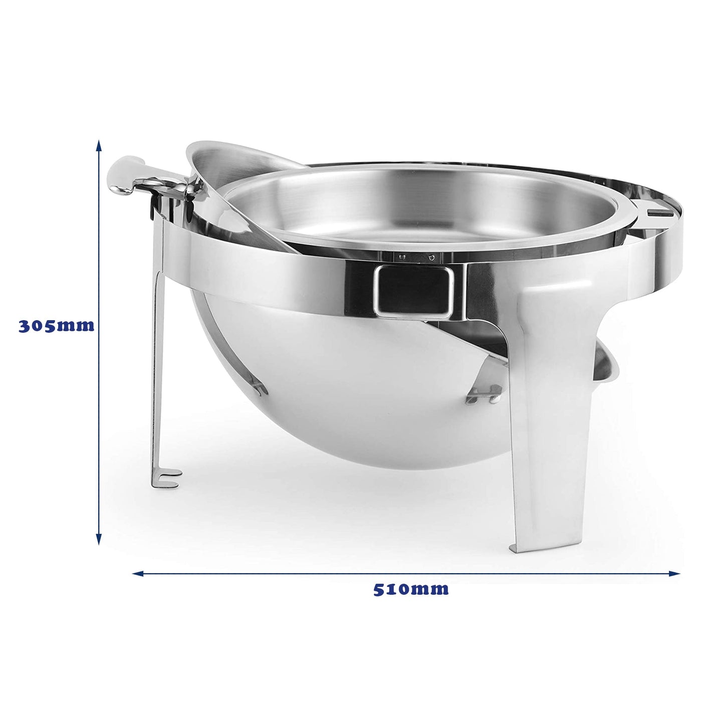 BVC M8 Stainless Steel Roll Top Round Chafing Dish with Stand 6.5 Litre