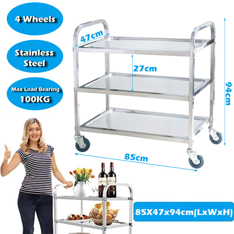 Stainless Steel 3 Tier Trolley, Utility Cart