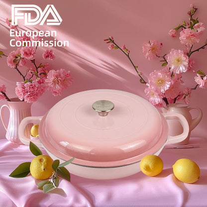 La Cocina 30cm Ombre Pink Cast Iron Shallow Round Casserole Paella Pot - 3.5 Liter