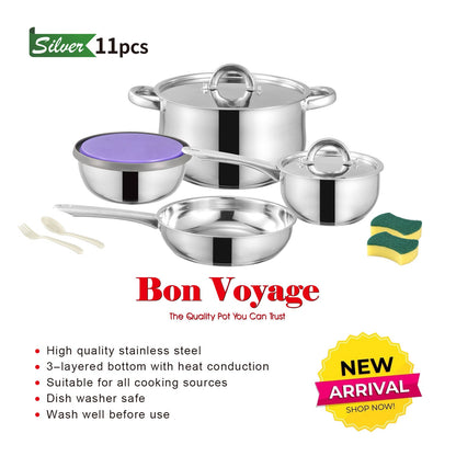 Bon Voyage Silver 11 Piece Stainless Pots Set