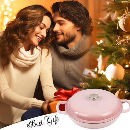 La Cocina 30cm Ombre Pink Cast Iron Shallow Round Casserole Paella Pot - 3.5 Liter