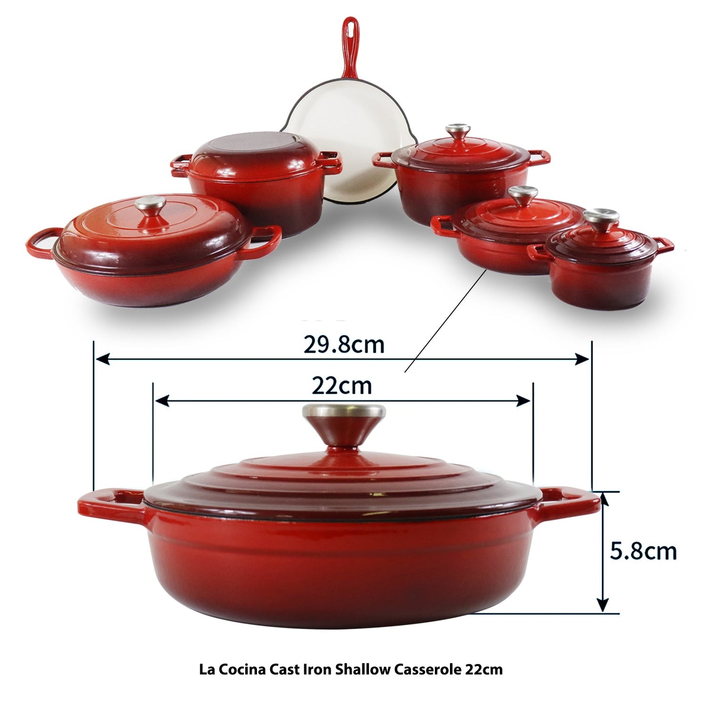 La Cocina Cast Iron Shallow Casserole 22cm 1.9L (one pot only)