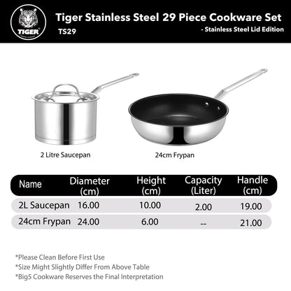 New Arrival!!! Tiger Stainless Steel 29 Piece Cookware Set - Stainless Steel Lid Edition