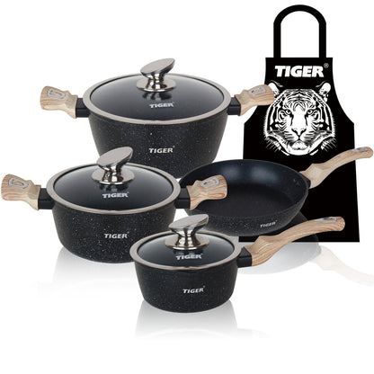 New Arrival!!! Tiger Non-Stick 8 Piece Marble Coating Cookware Set Black